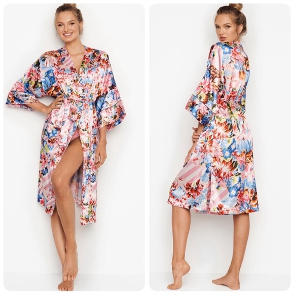 Victoria's Secret Other - Victoria Secret x Mary Katrantzou Floral Stripe Satin Kimono Robe